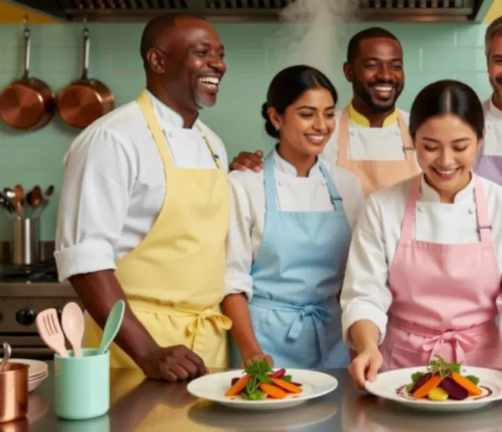 Chef team at Late Call Kitchen standing together in the open kitchen